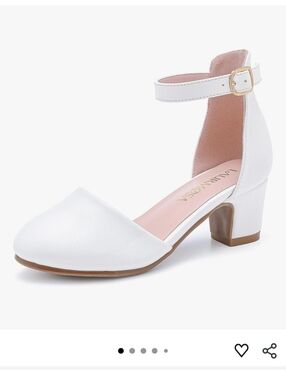 White Ankle-Strap Low Block Heels, Kids 1